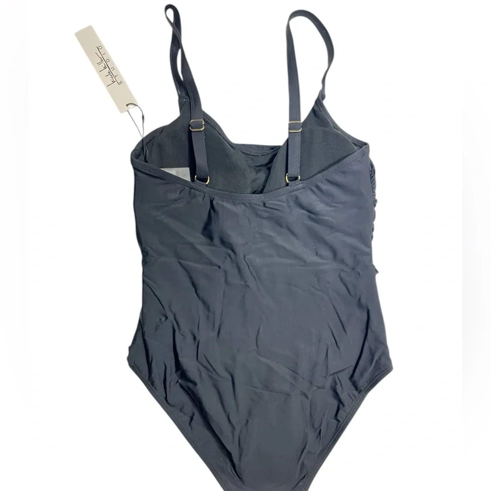 Nicole Miller Black One Piece Swimsuit NWT Sz M Adjustable Thin Straps Classic